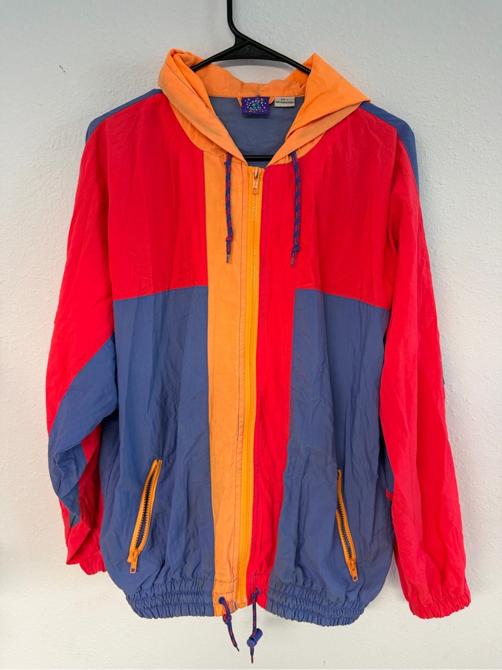 Vintage Prospirit Colorblock Hooded Jacket - Red, Blue & Orange